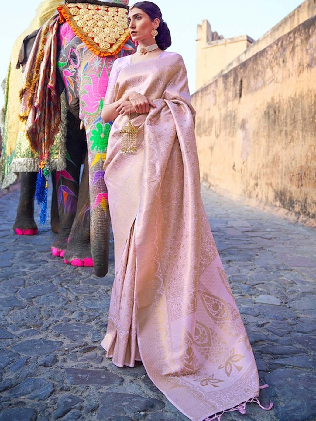Rani & Gold Dual Toned Silk Woven Saree