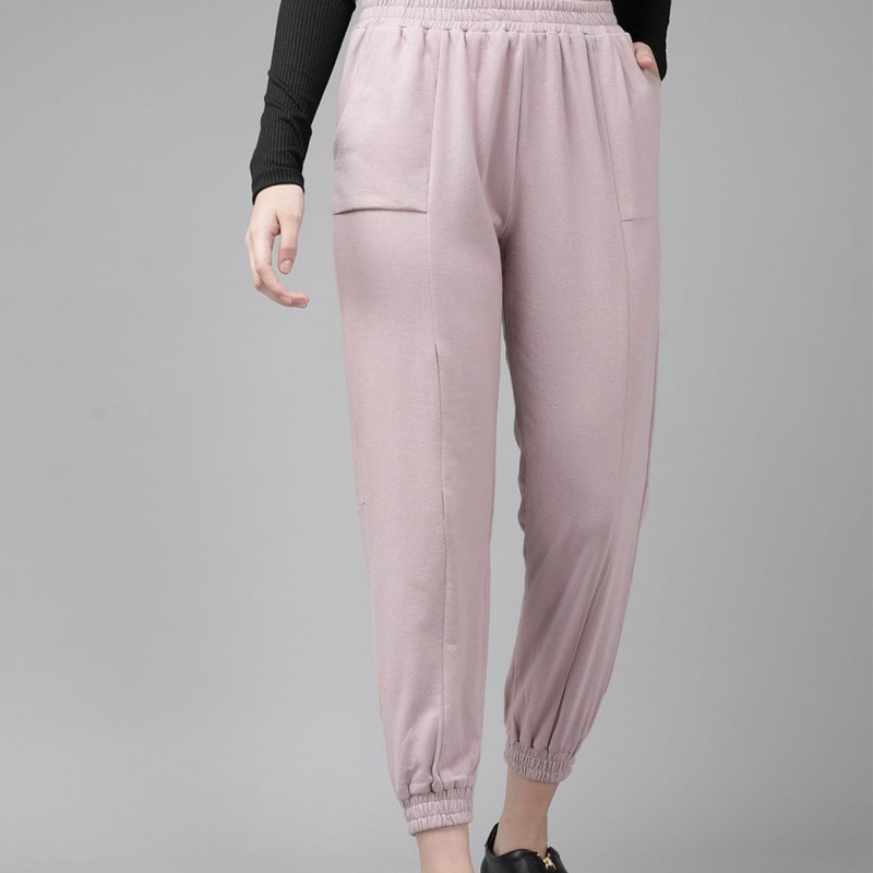 Women Rose Solid Cotton Joggers