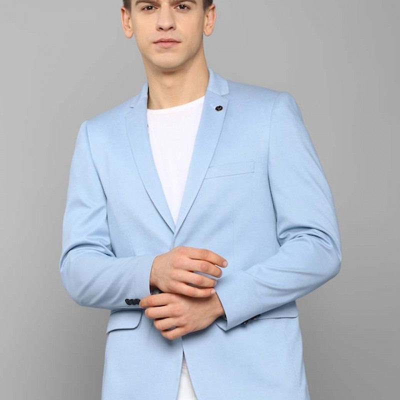 Men Blue Solid Slim-fit Single Breasted Formal Blazer