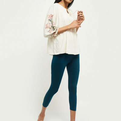 Women Teal Blue Solid Three Fourth-Length Leggings