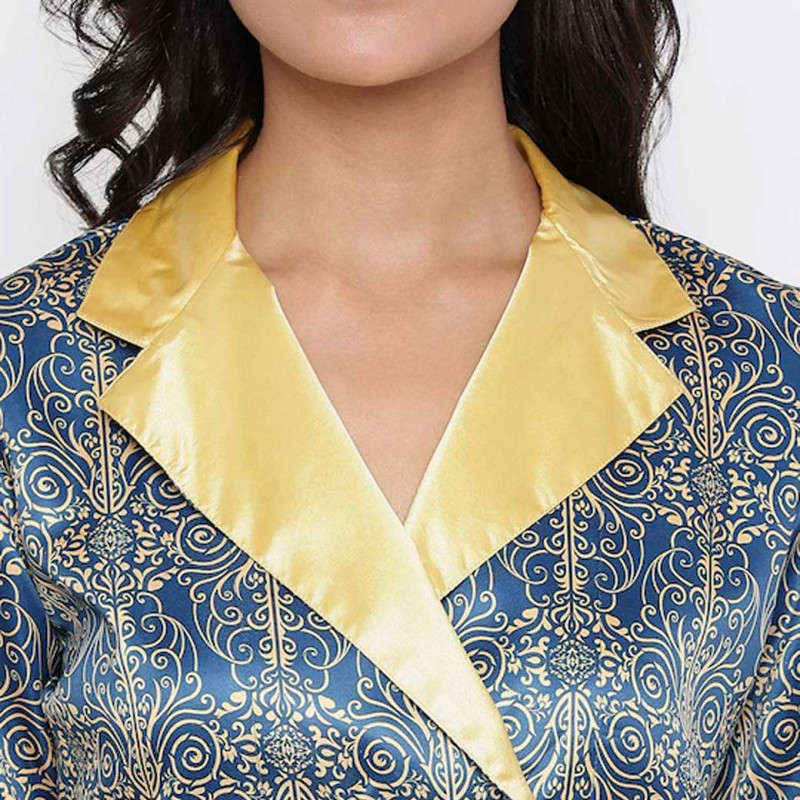 Women Blue & Yellow Printed Night Suit