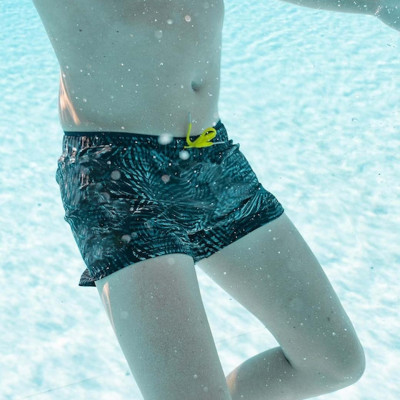 Men Black & Turquoise Blue Palm Printed Water Repellent Swim shorts