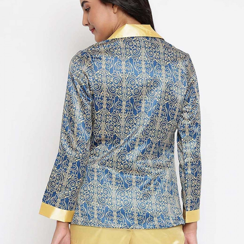 Women Blue & Yellow Printed Night Suit