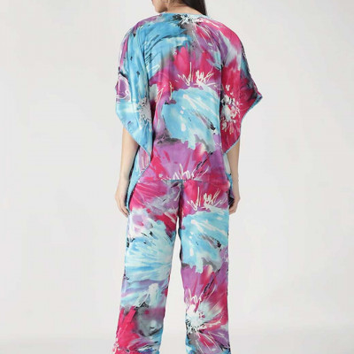 Women Blue & Pink Printed Kaftan Night suit